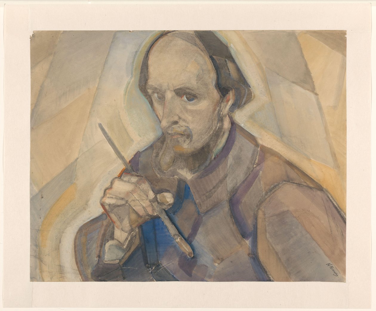 Självporträtt med pensel av Herman Kruyder (signed by artist)