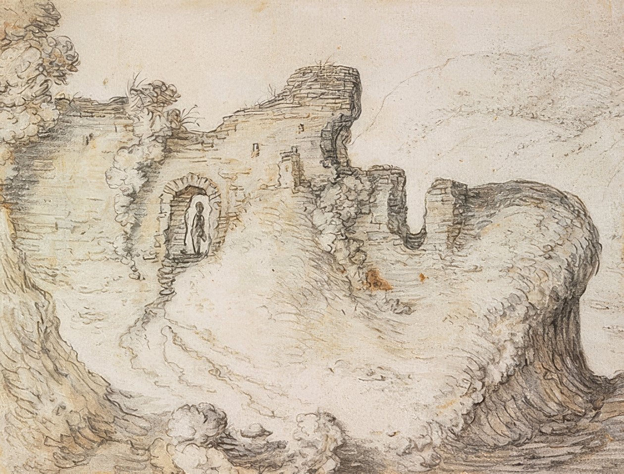 Bergslandskap med ruiner. Omkring 1650 av Herman Saftleven