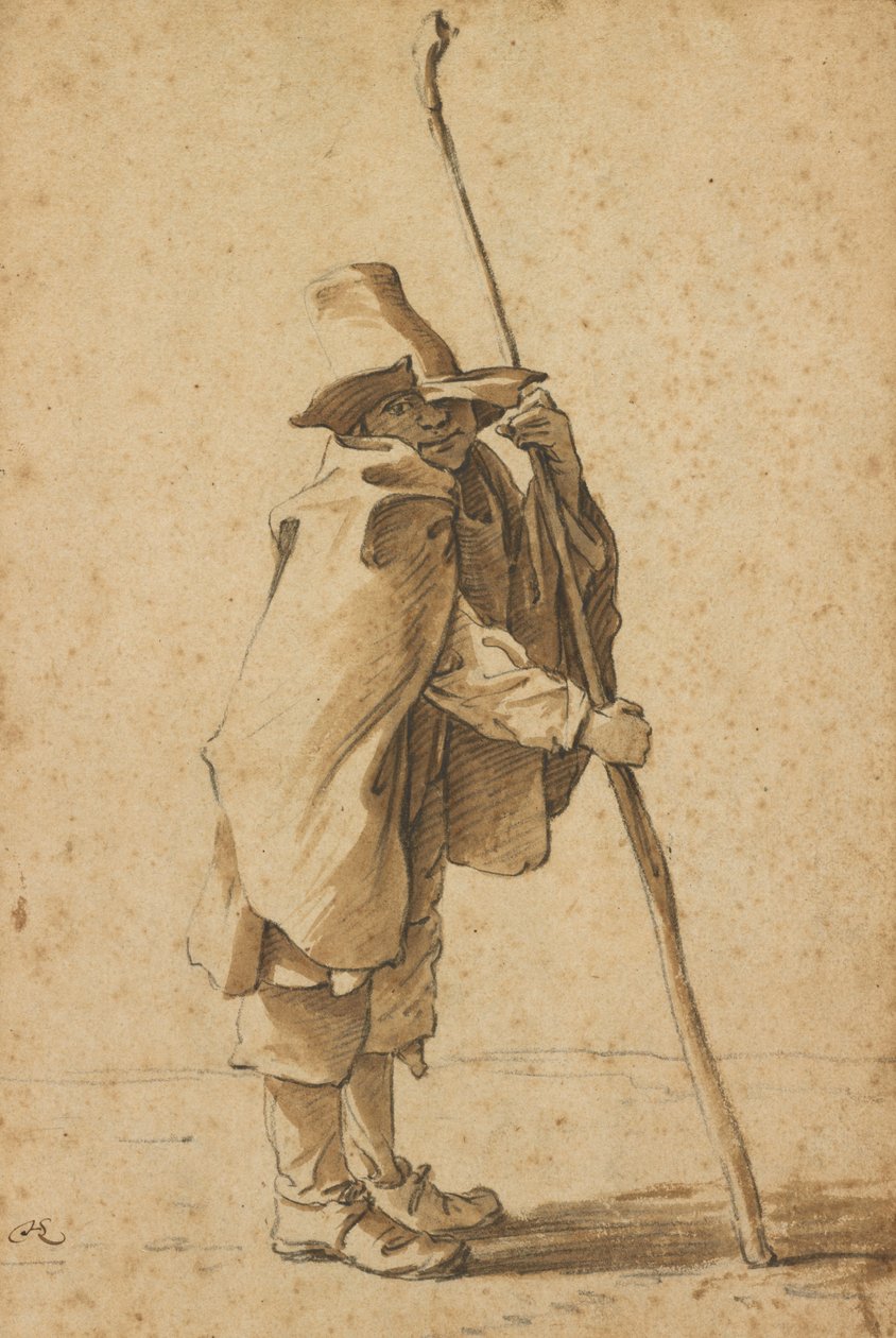 En ung boskapsskötare lutar sig mot sin "Houlette" av Herman Saftleven the Younger