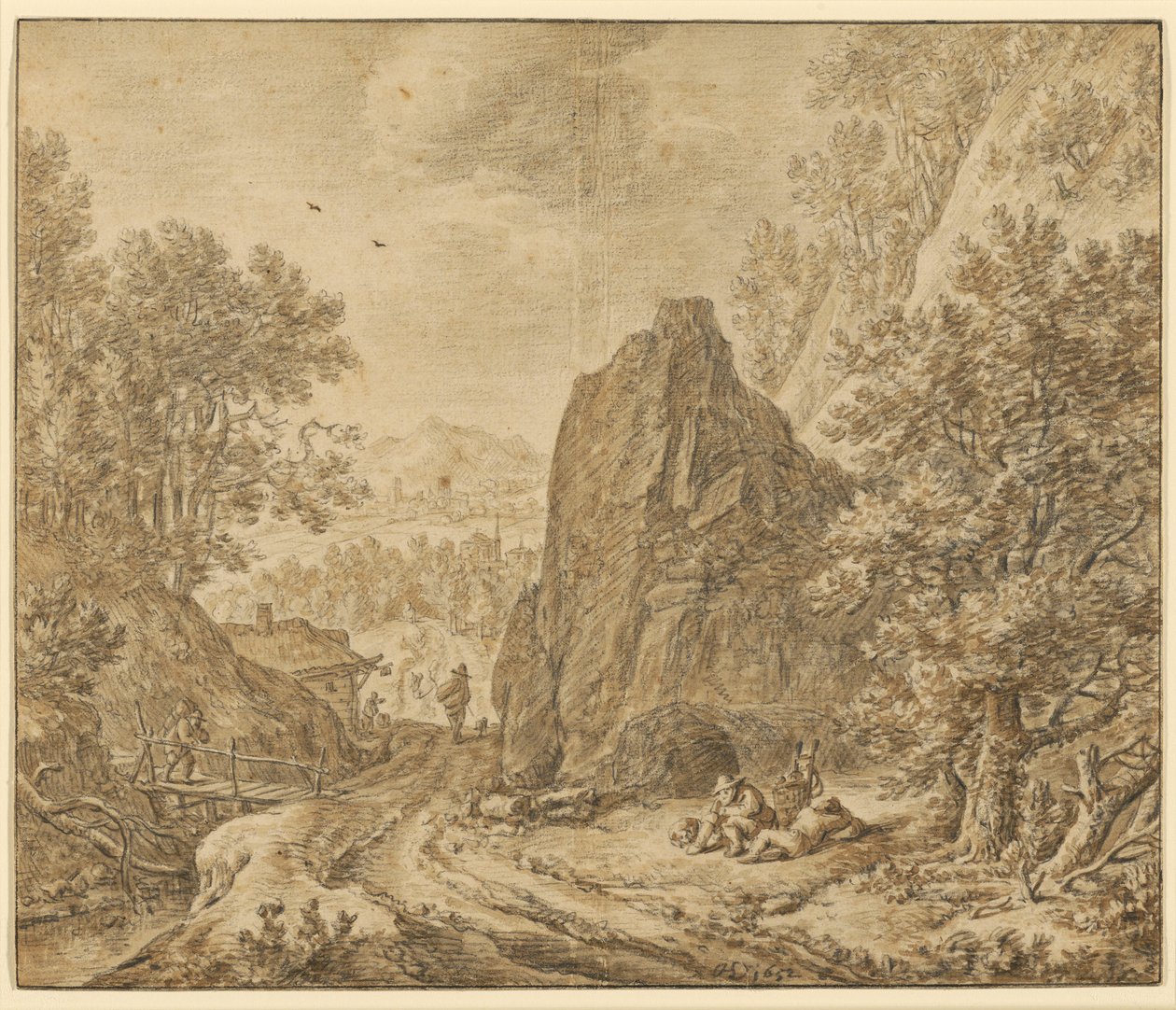 Bergslandskap med figurer av Herman Saftleven the Younger