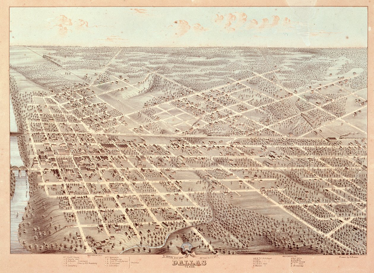 Gatukarta över Dallas, Texas, 1872 av Herman attr. to Brosius
