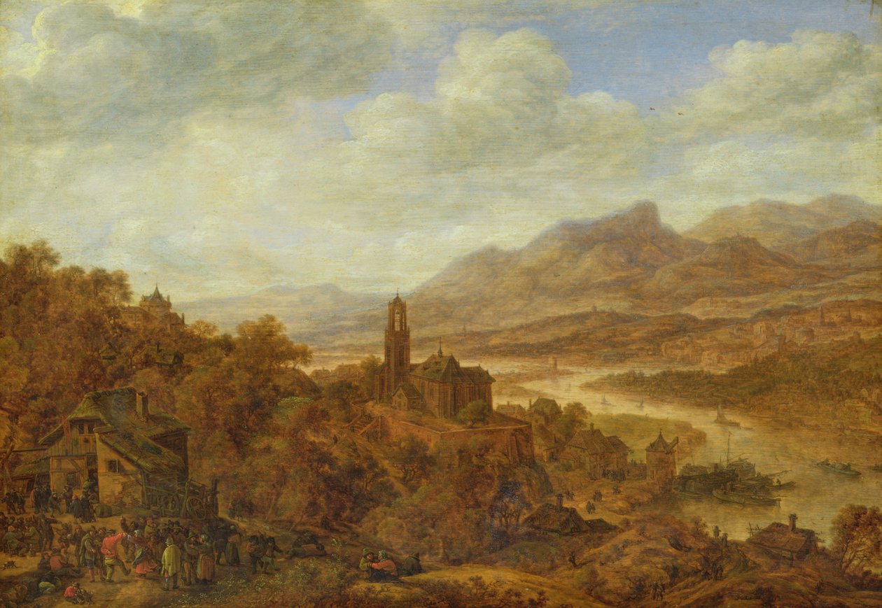 Landskap med floden Rhen, 1652 av Herman the Younger Saftleven