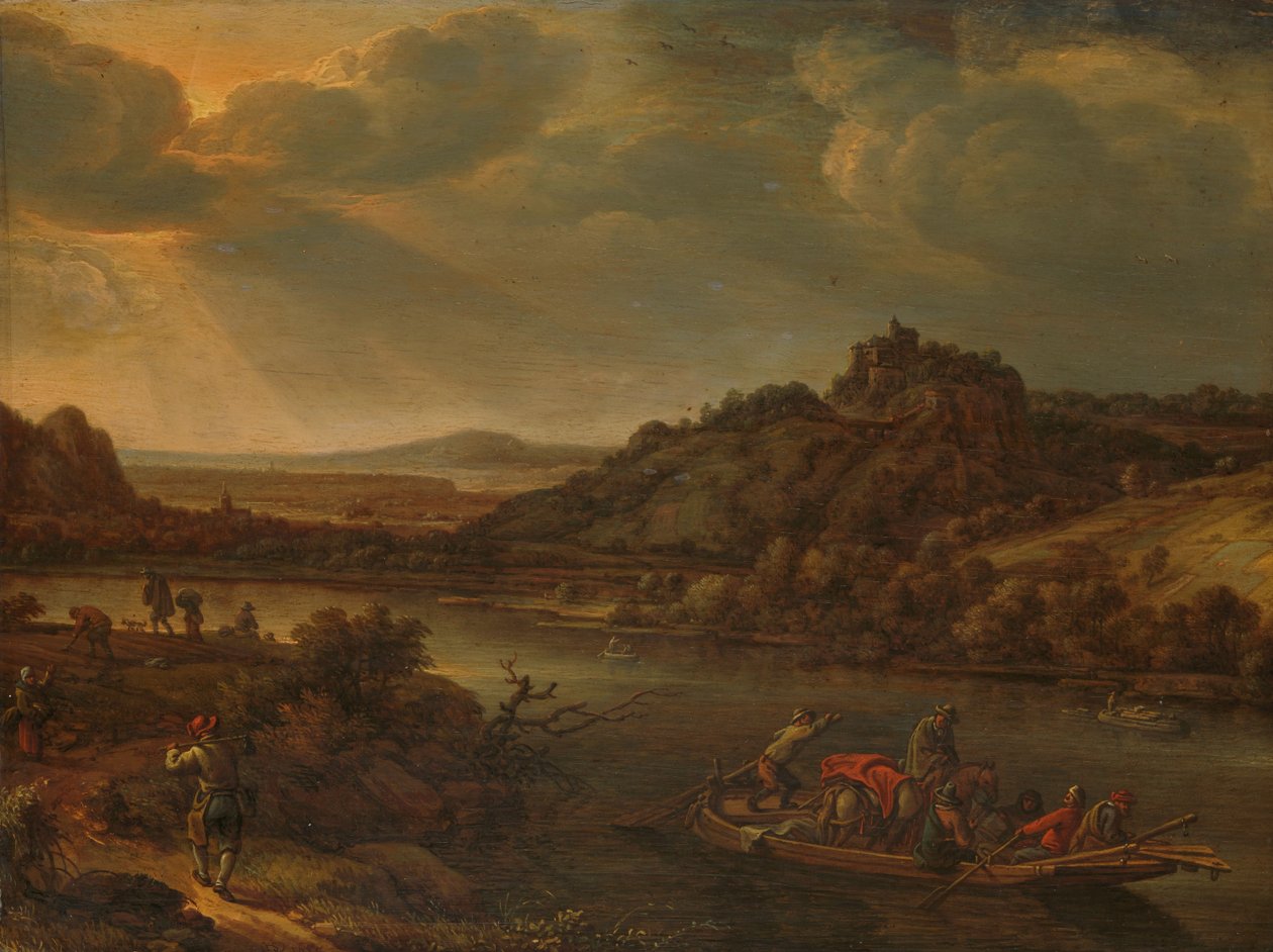 Utsikt över floden med färja av Herman the Younger Saftleven