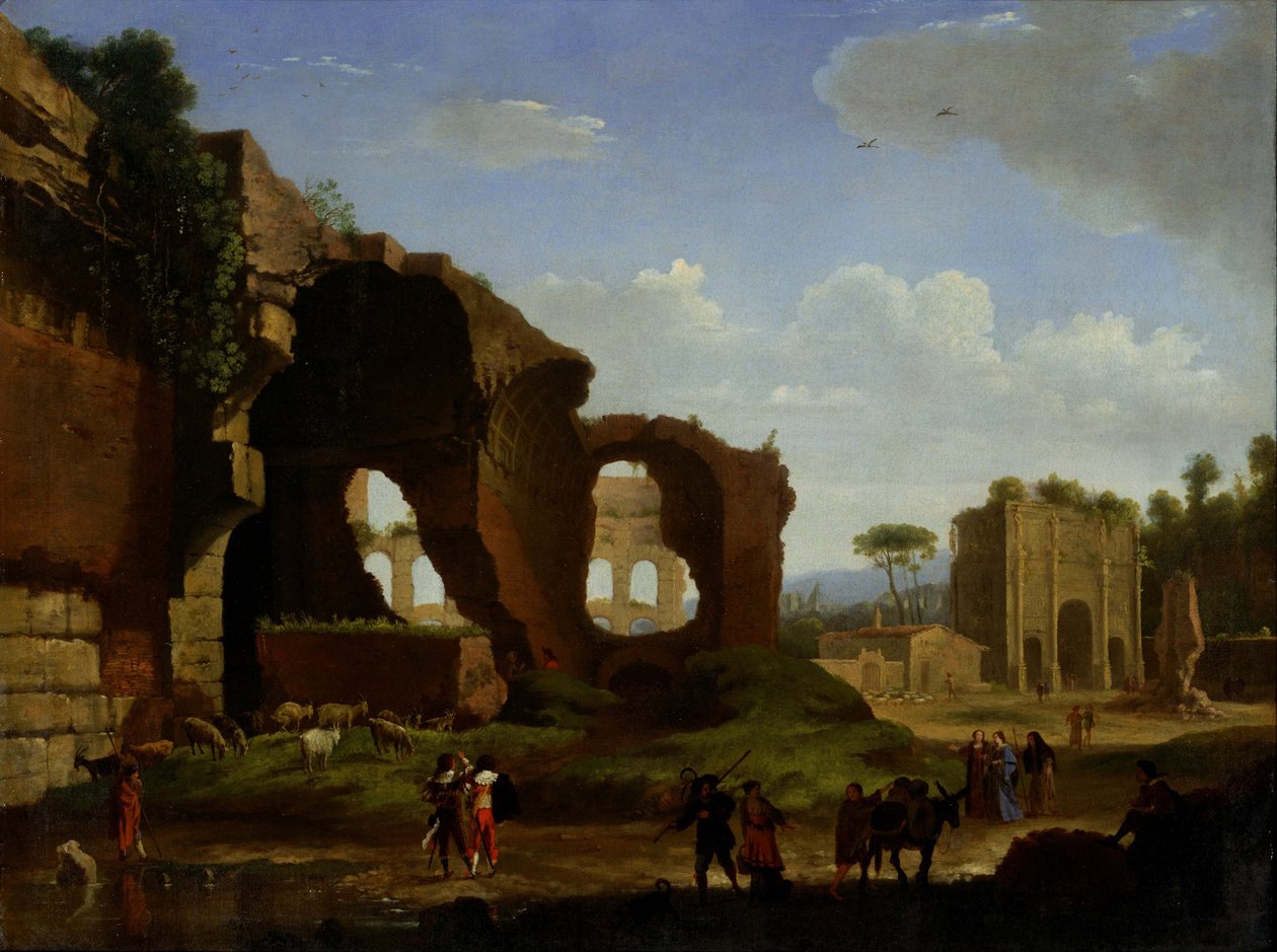 Vy över Rom med Venus och det romerska templet samt Konstantins triumfbåge. av Herman van Swanevelt