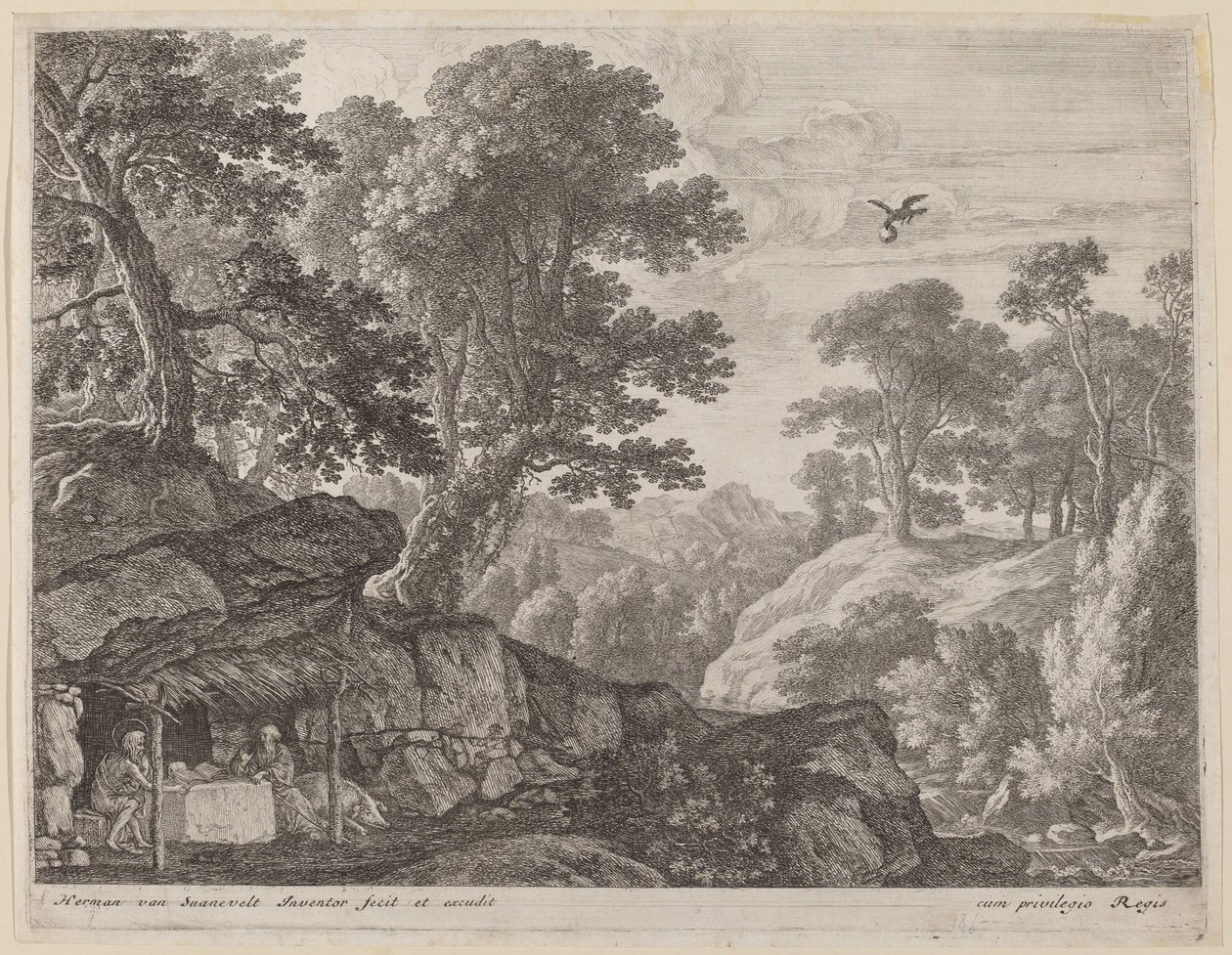 Saint Paul och Saint Anthony vid ingången till grottan av Herman van Swanevelt