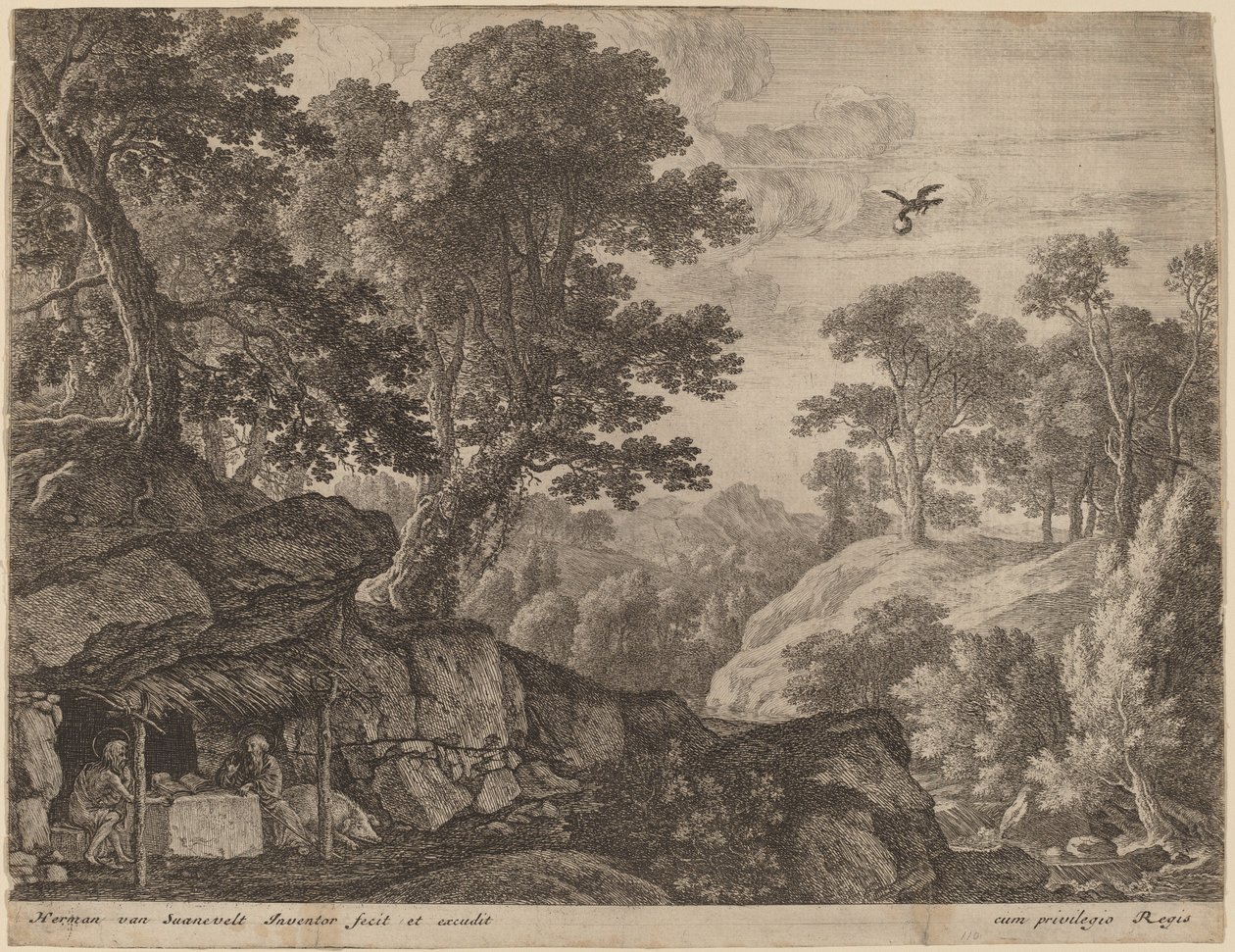 Saints Paul och Anthony vid ingången till en grotta av Herman van Swanevelt