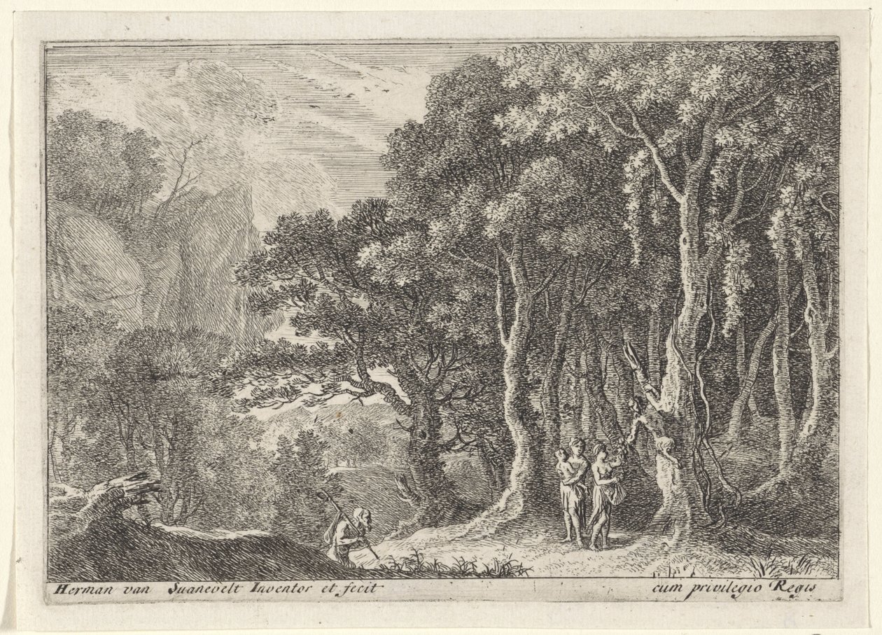 Satyr samlar frukt Landskap med satyrer (serietitel) av Herman van Swanevelt