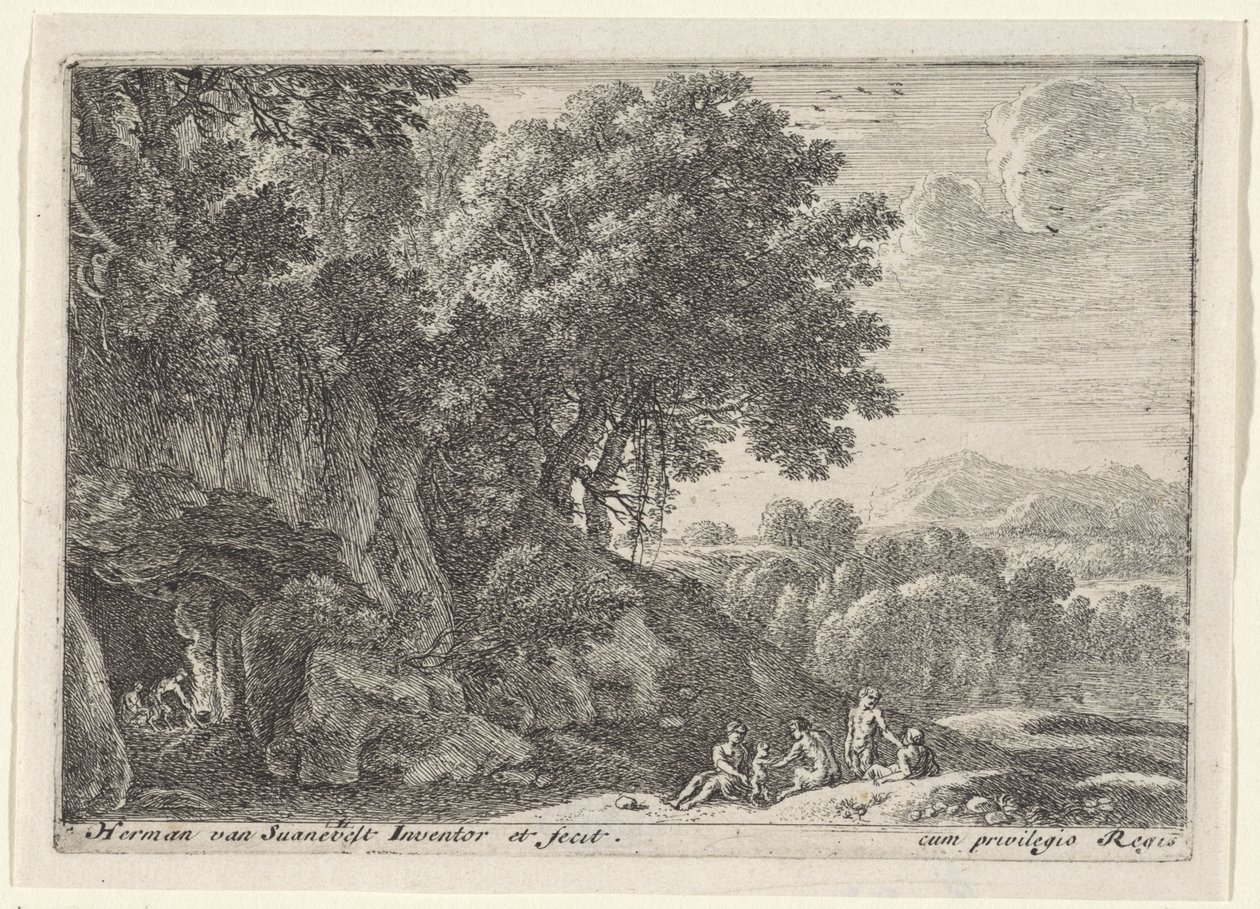 Satyrer runt elden i en grotta Landscapes with Satyrs (serietitel) av Herman van Swanevelt