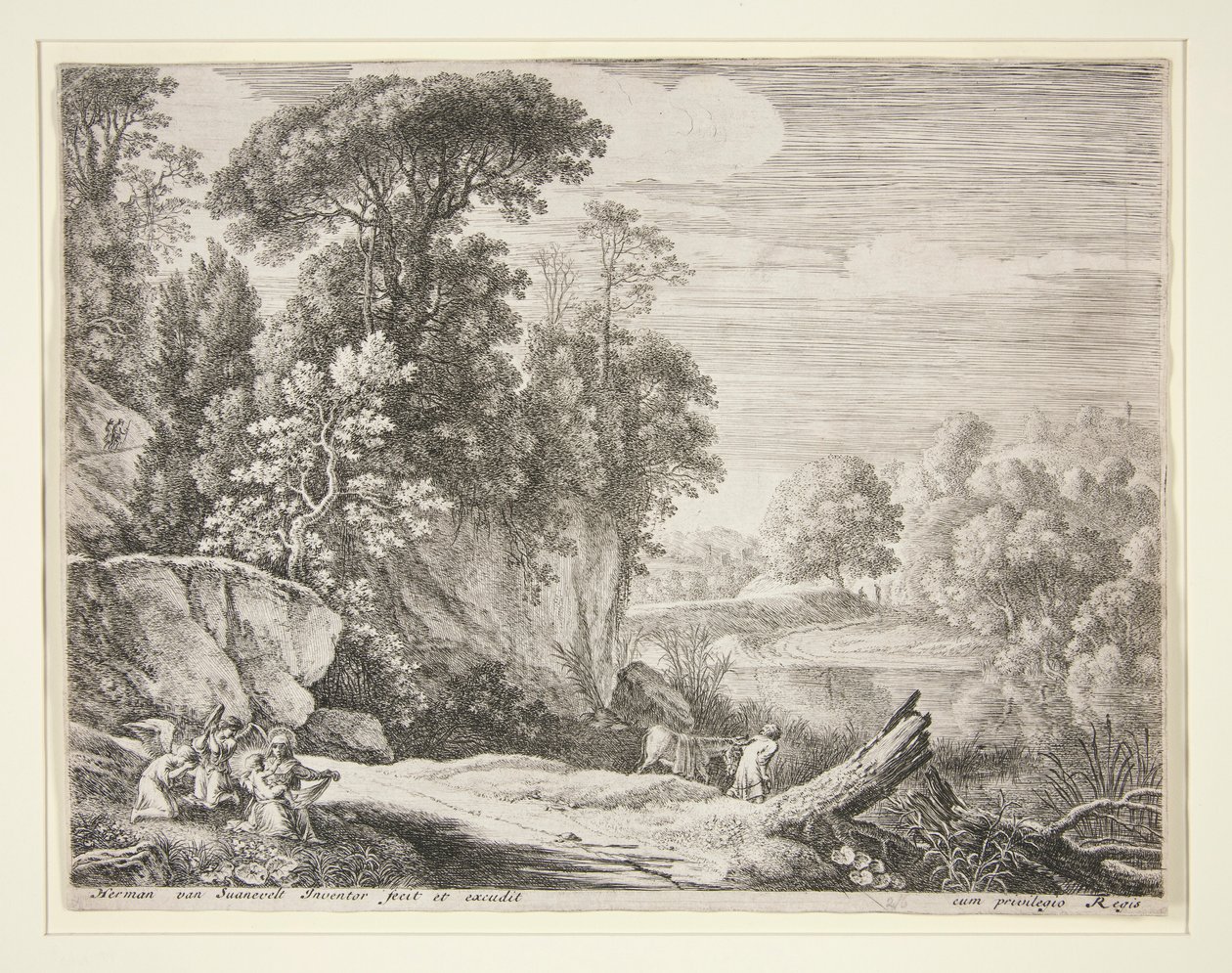 Åsnan ledde till floden, från uppsättningen The Flight into Egypt av Herman van Swanevelt
