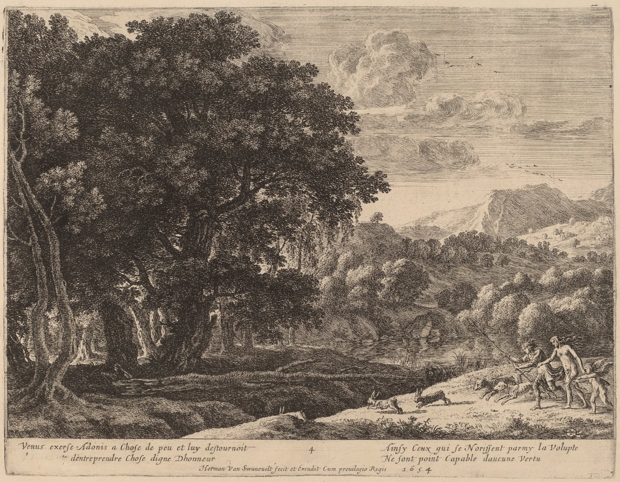 Venus och Adonis på jakt av Herman van Swanevelt