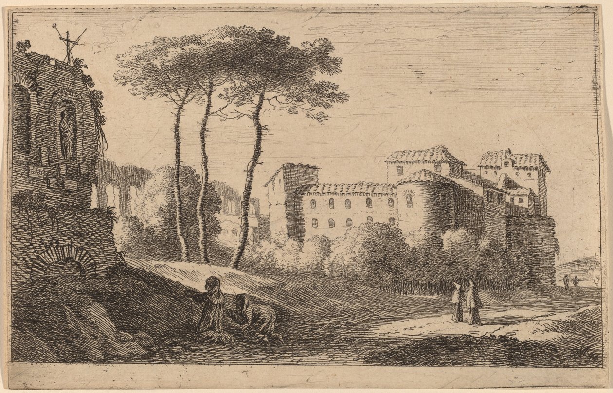 Utsikt över kyrkan "Quattro Santi Coronati" av Herman van Swanevelt