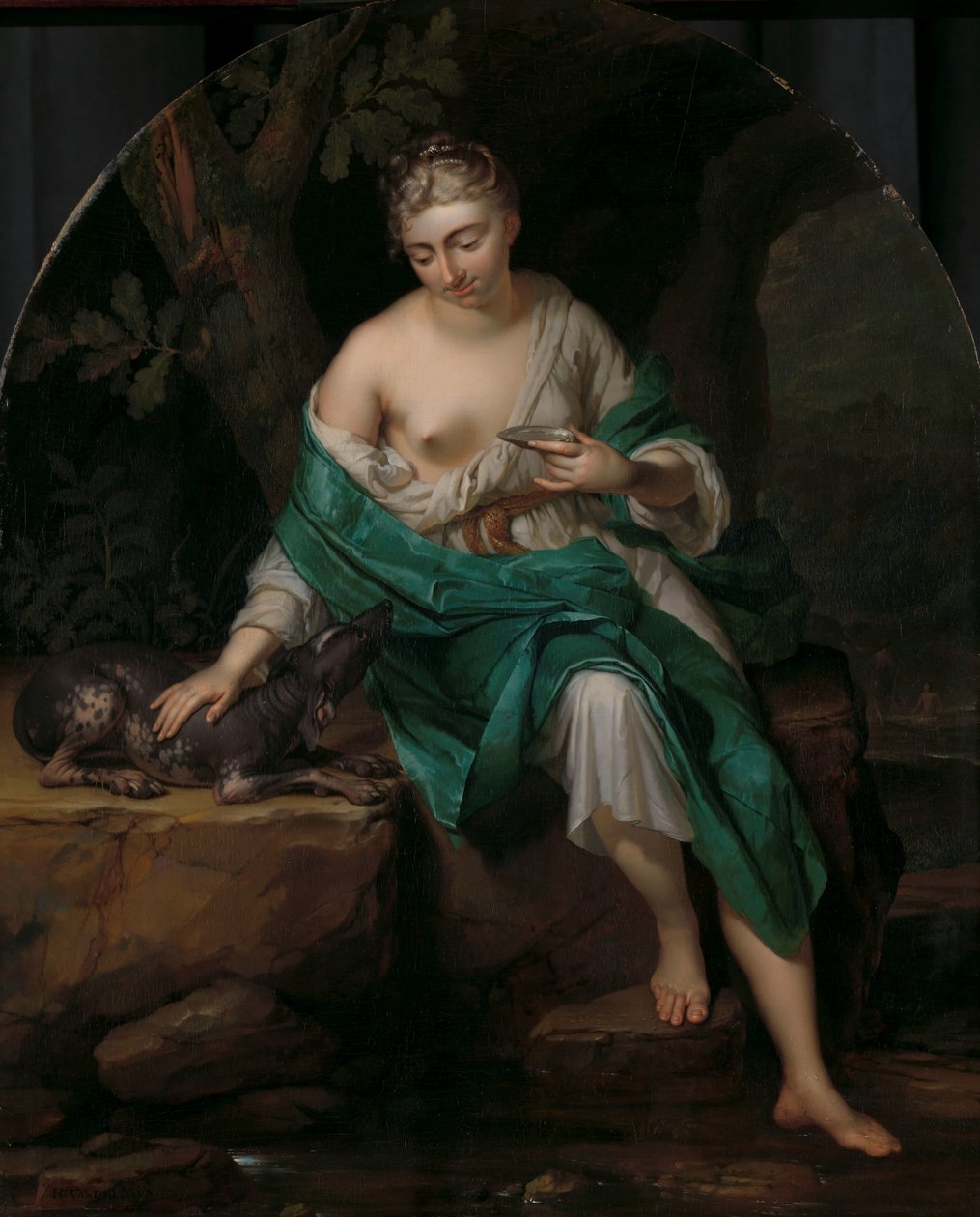 En kvinna med en hund Allegorisk figur av en kvinna med en hund av Herman van der Mijn