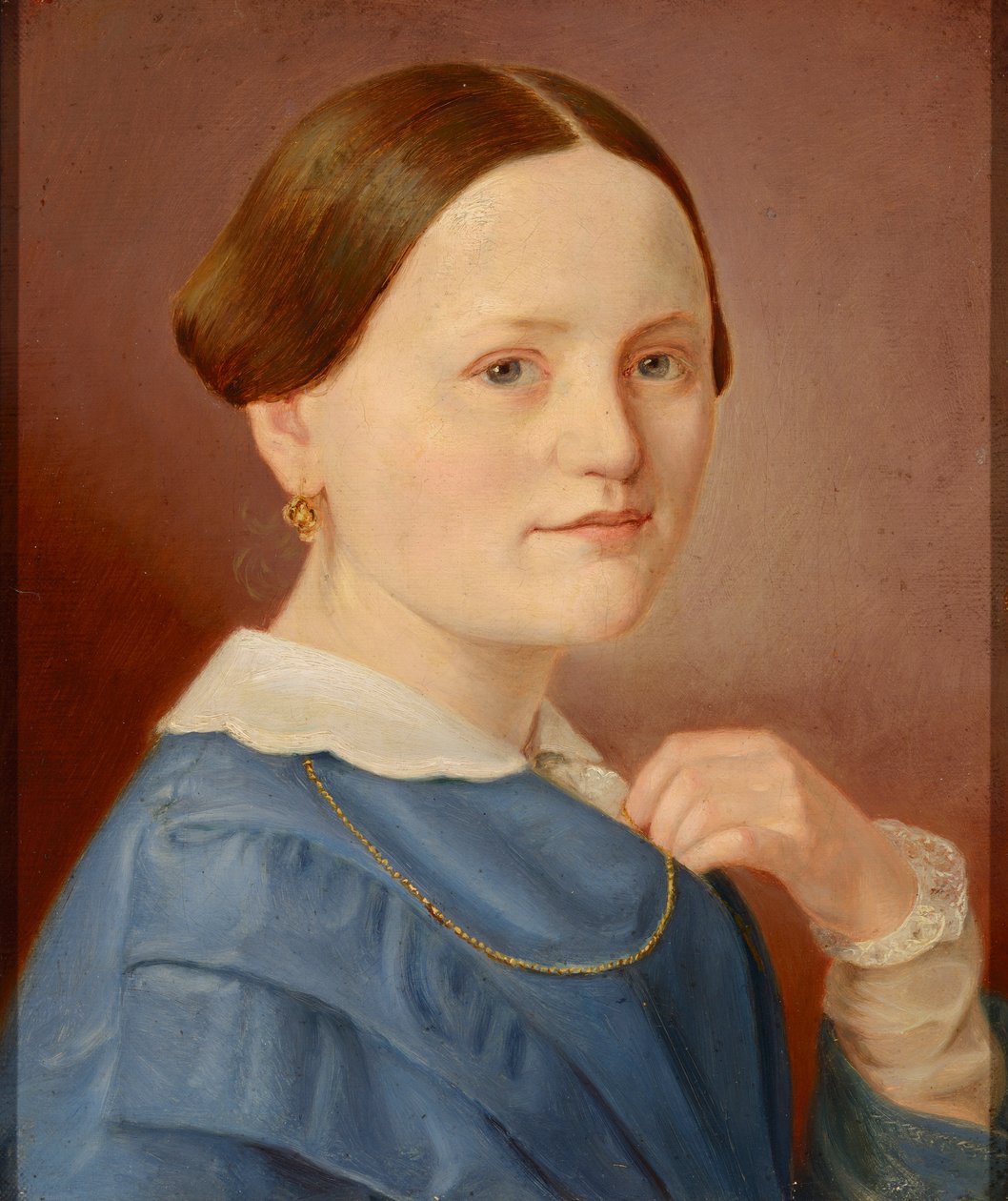 A portrait of a lady with a necklace with a light dress av Hermann Eduard Hartmann