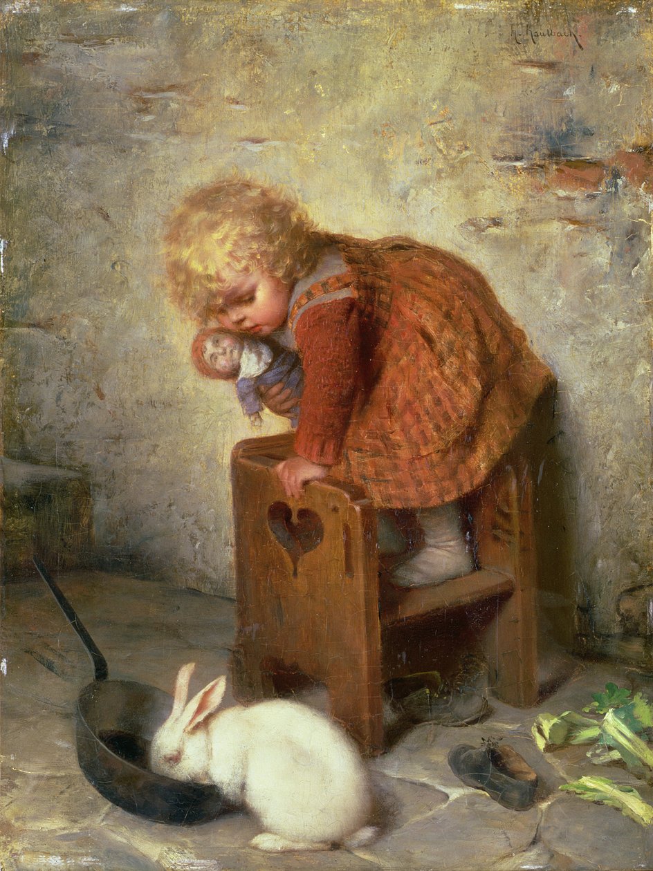Liten flicka med en kanin av Hermann Kaulbach