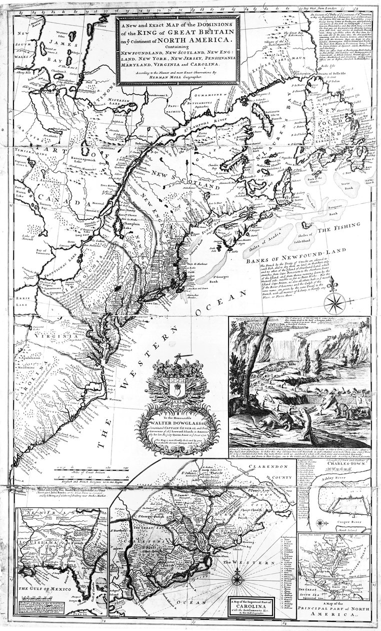 Karta över Storbritanniens dominioner i Nordamerika, 1711 av Hermann Moll