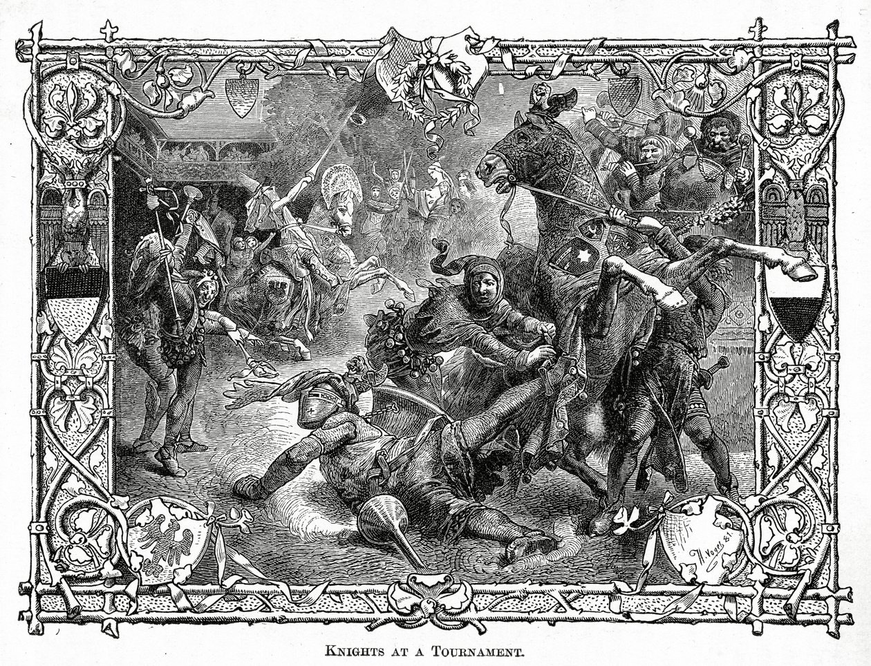 Riddare vid en turnering, ca 1882 (trästick) av Hermann Vogel