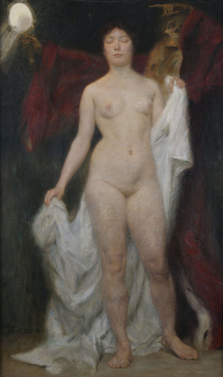 Naken kvinna med döden som en vanitas-allegori av Hermann Behrens