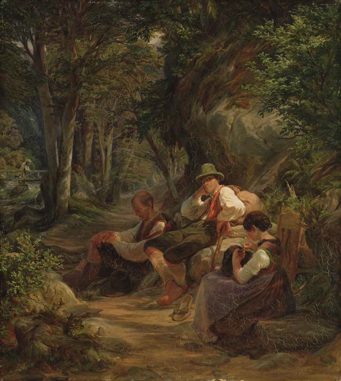 Tre övre bayerska vilar på en alpin stig, 1841 av Hermann Kauffmann