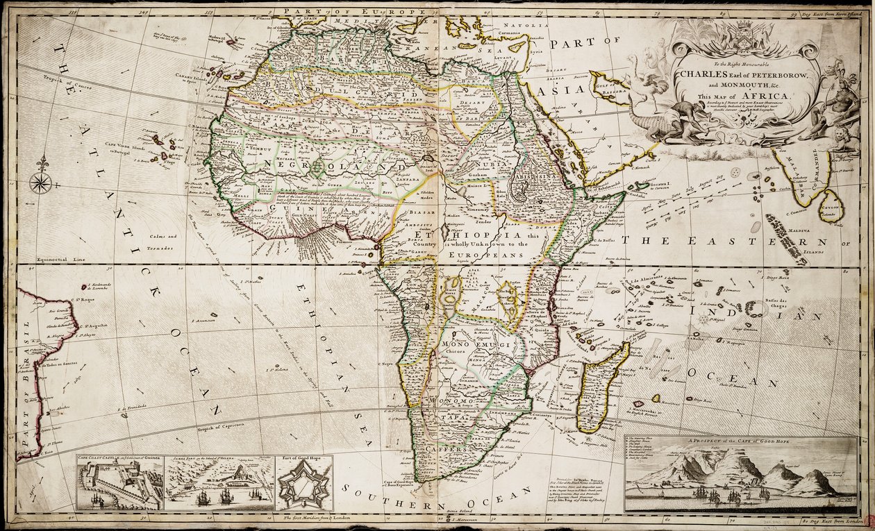 Karta över Afrika, ca 1715 (kolorerad gravyr) av Hermann Moll