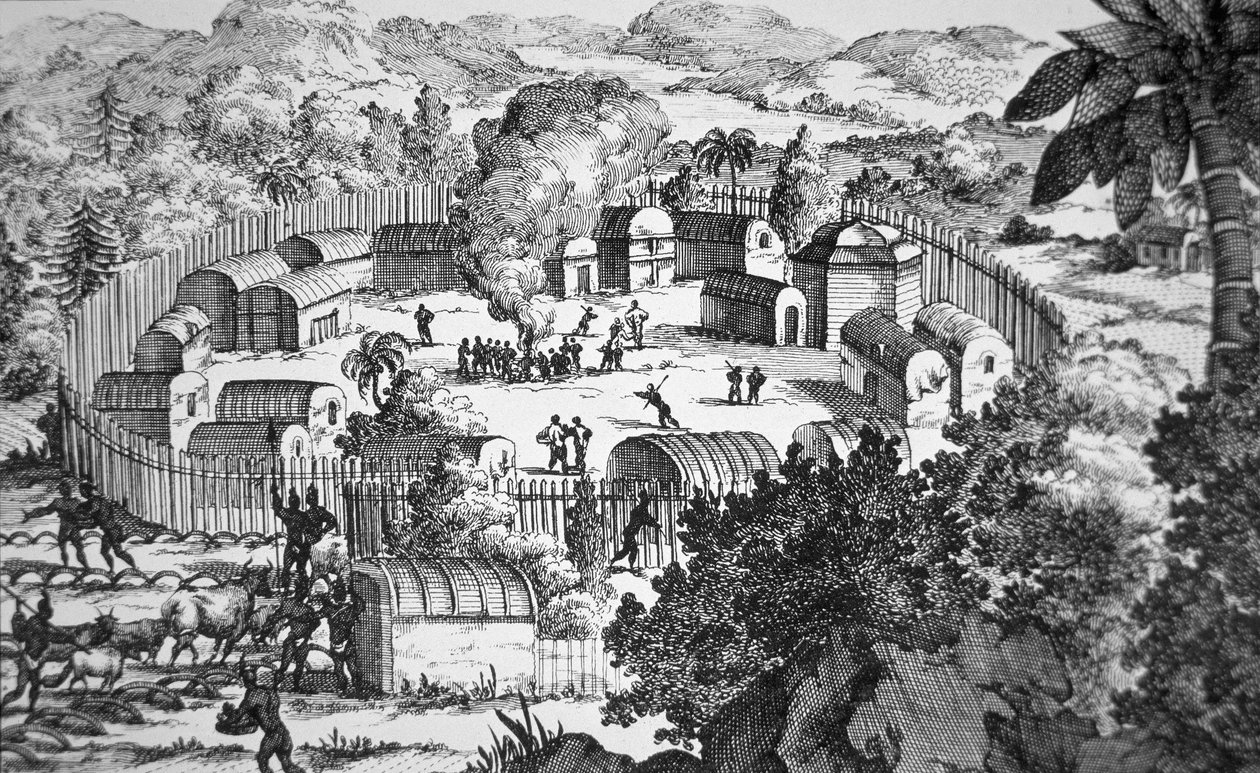 Village of the Susquehanna People, Susquehanna River (gravyrdetalj) publicerad som infogad i Hermann Molls "A New map of the north parts of American claimed by France" 1720 av Hermann Moll