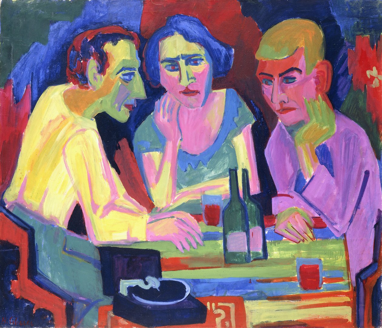 Tre personer vid ett bord, 1924 av Hermann Scherer