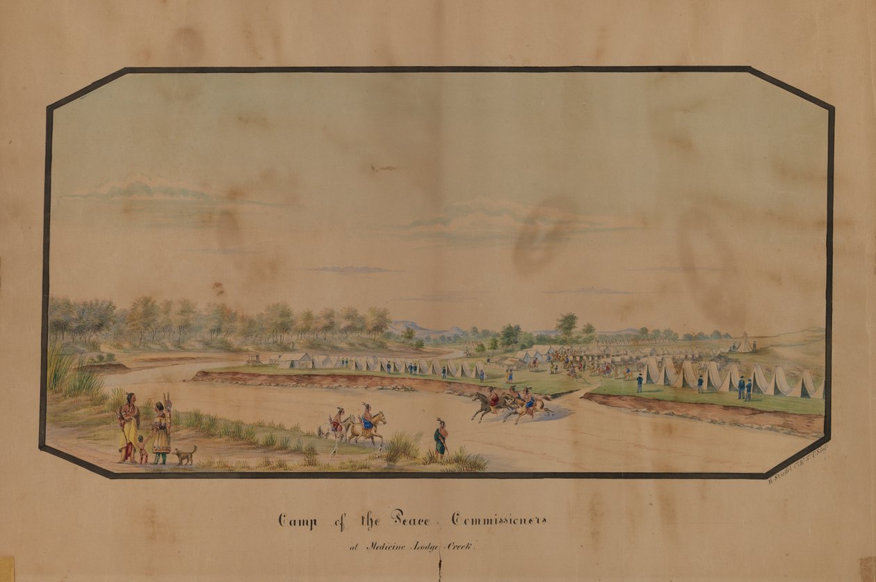Fredskommissionärernas läger vid Medicine Lodge Creek, 1867. av Hermann Stieffel