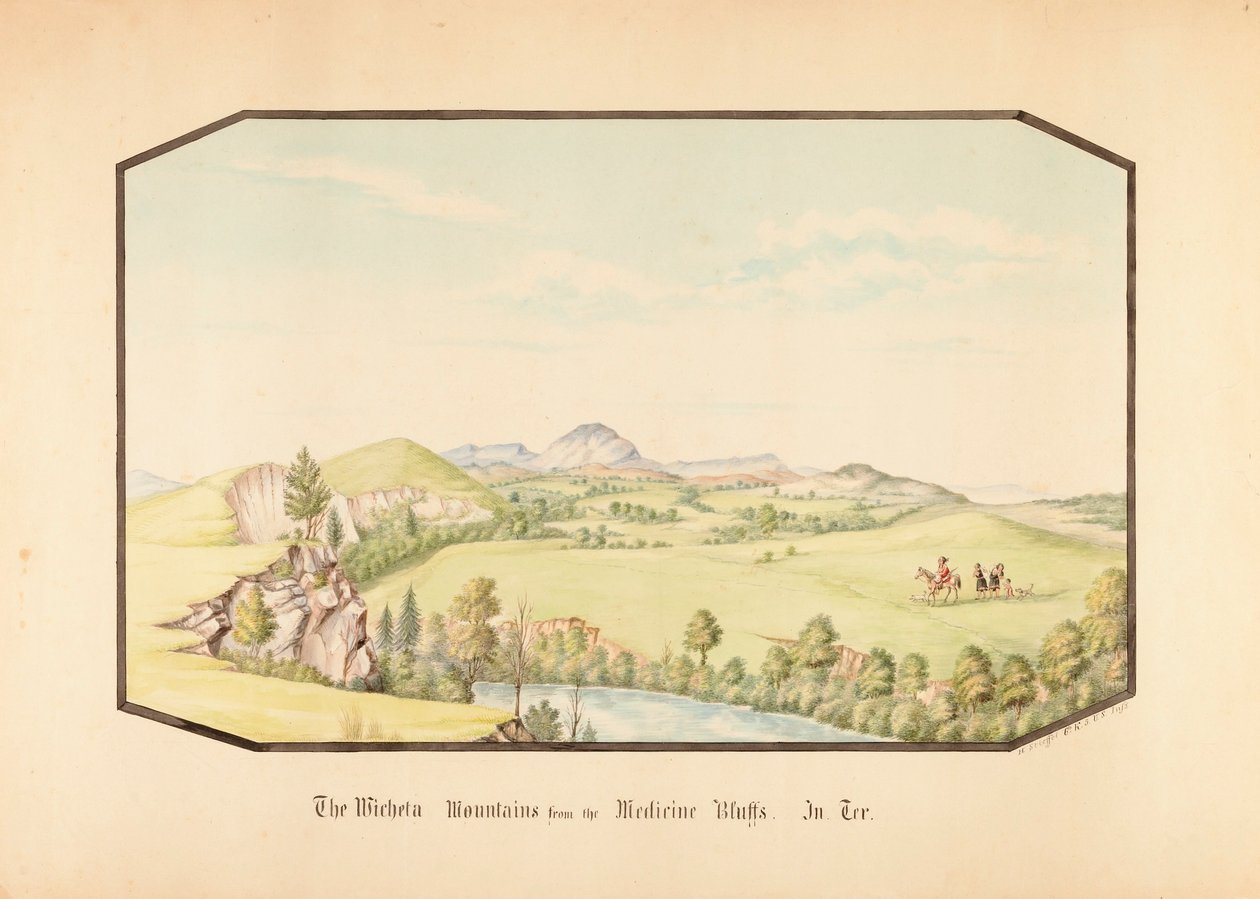 Wichita Mountains från Medicine Bluff, Indian Territory av Hermann Stieffel