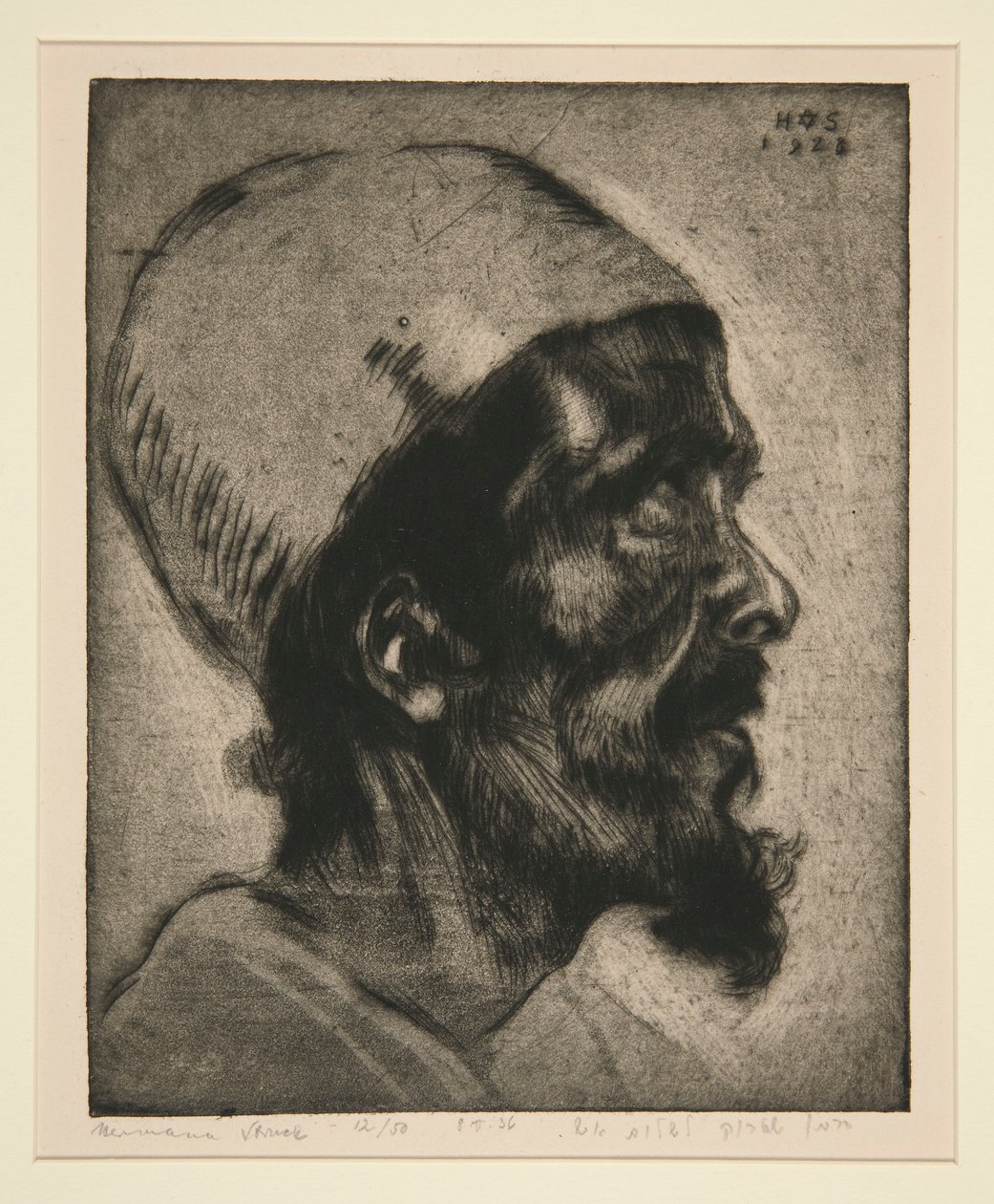 Manligt huvud (av en blind man?) i profil av Hermann Struck