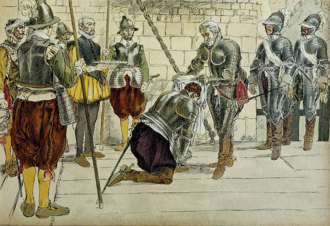 Karl II av Cosse Brissac (Cosse-Brissac) (1562-1621 eller 1626) gjorde marechal av Frankrike av Henri IV (1553-1610) innan han reste in i Paris den 22 mars 1594. Köpmännen Jean Lhuillier (?) som stod bredvid höll stadens nycklar. Illustration 1907 av Hermann Vogel