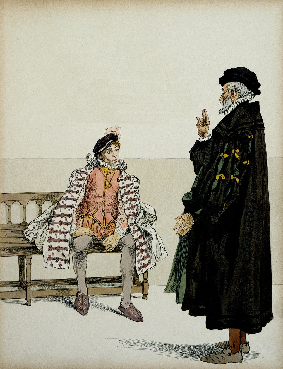 Henri IV (1553-1610) före sin professor La Gaucherie. Illustration av Hermann Vogel (1856-1918) i "" Henri IV"" av Hermann Vogel