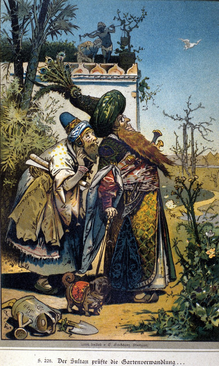 Illustration av Vogel för berättelsen om bröderna Jacob (1785-1863) och Wilhelm (1786-1859) Grimm: "Den gamle sultanen" av Hermann Vogel