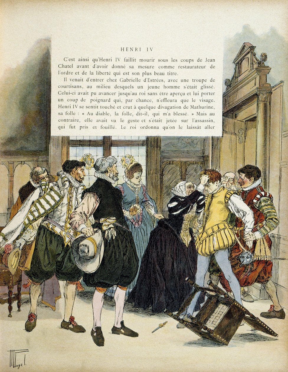 Attacken av Jean Chatel (1575-1594) den 27 december 1594, som gick in på Gabrielle d