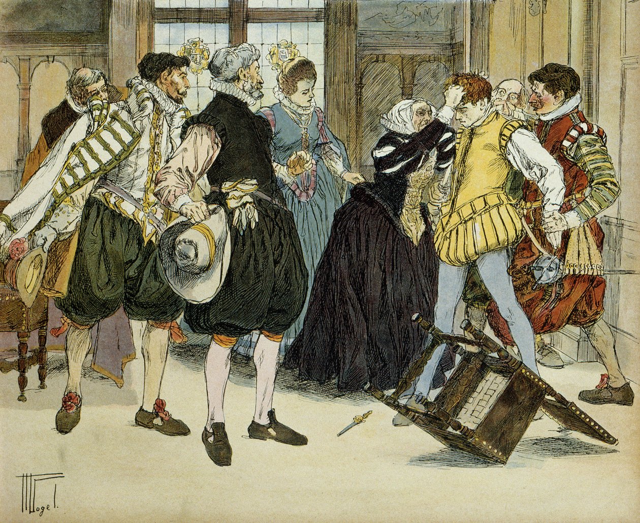 Attacken av Jean Chatel (1575-1594) den 27 december 1594, som gick in på Gabrielle d