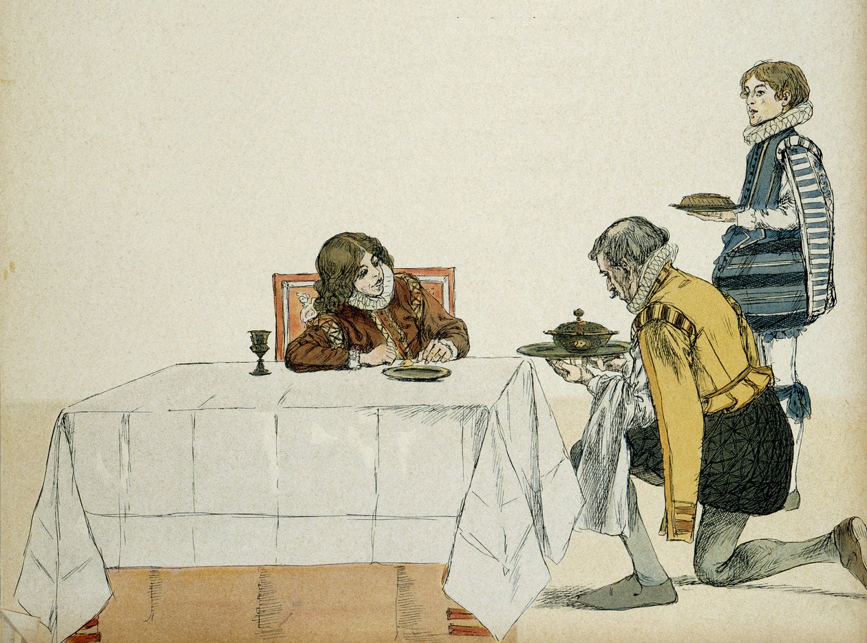 Den unge Ludvig XIII (1601-1643), ännu inte kung, tjänstgjorde av sin guvernör efter sin far Henrik IV:s (1553-1610) död. Illustration av Hermann Vogel
