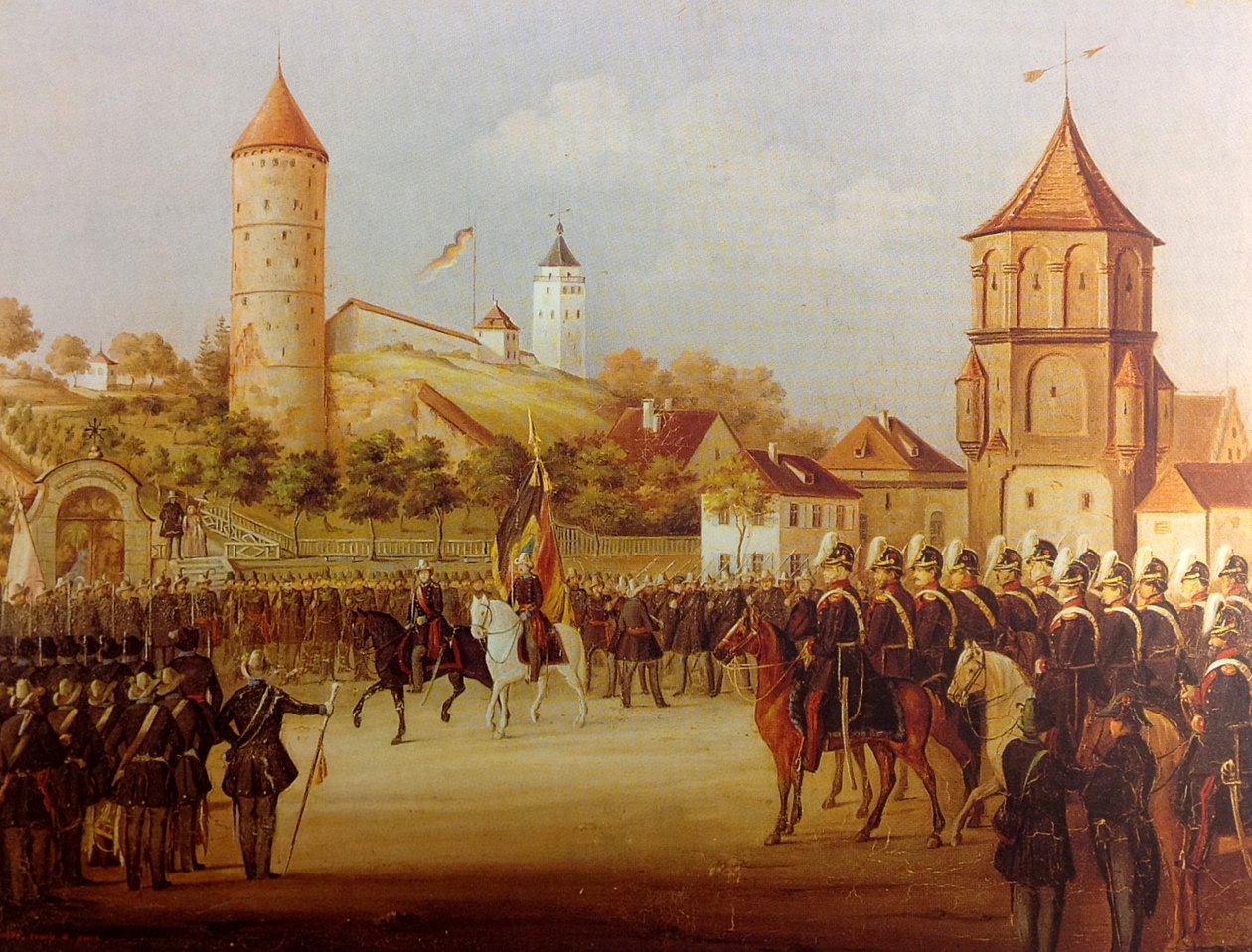 Hermann Volz Parad för Biberach-milisen vid Riedlinger Tor 1849 av Hermann Volz