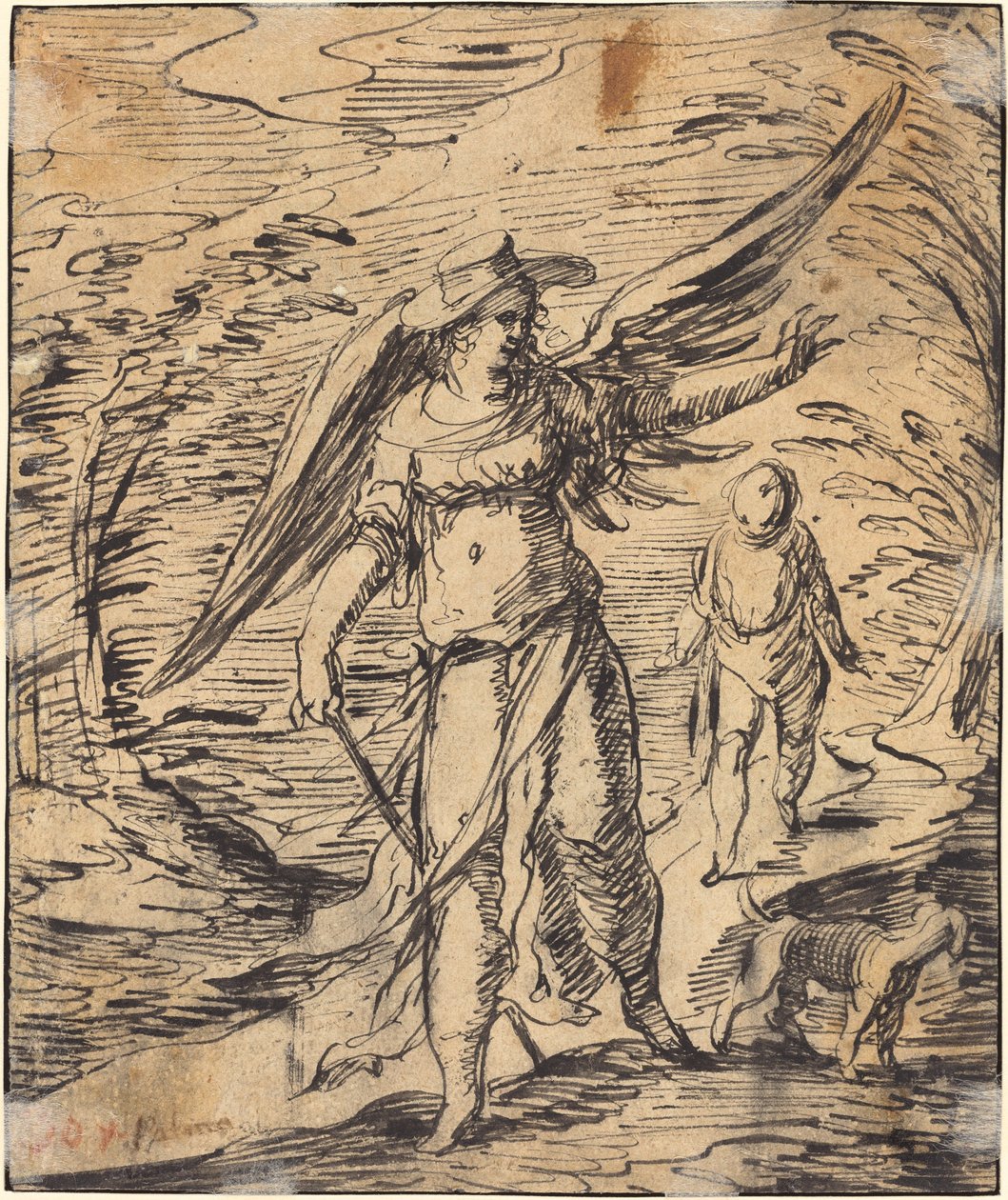 Tobias och ängeln [verso] av Hermann Weyer
