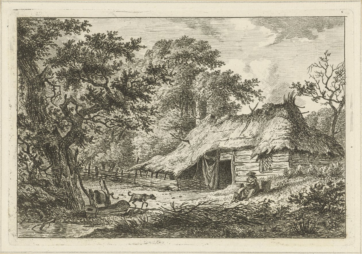 Gård med kvinna, barn och hund av Hermanus Fock