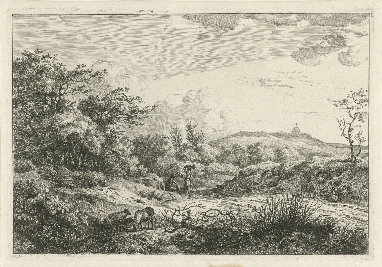 Landskap med herde och kvinna av Hermanus Fock