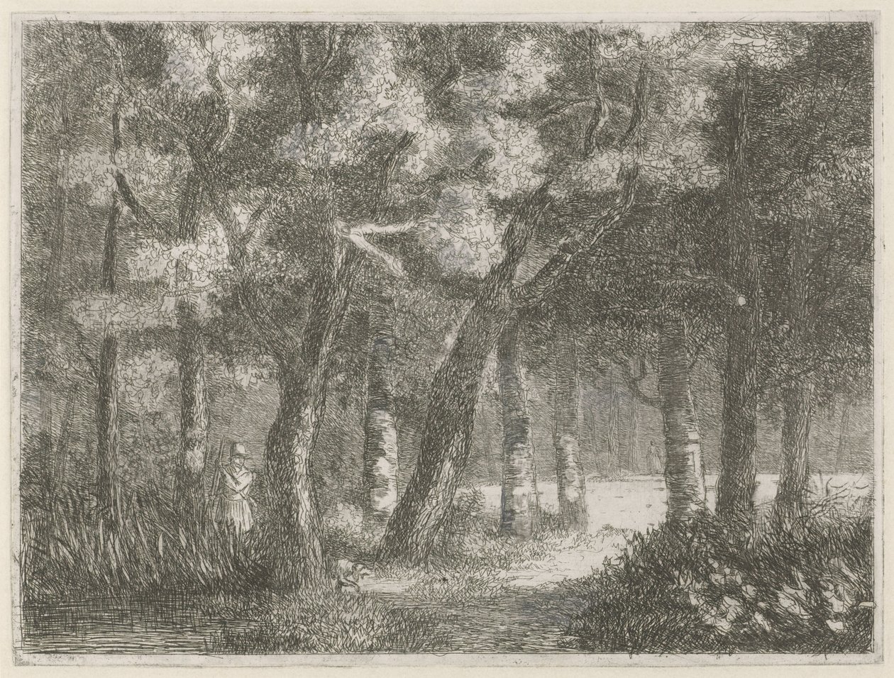 Hunter och hans hund i skogen av Hermanus Jan Hendrik van Rijkelijkhuysen
