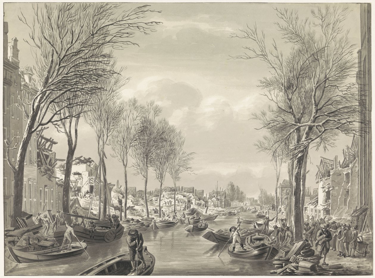 Restaureringsarbete på Steenschuur efter katastrofen, 1807 av Hermanus Numan (possibly)