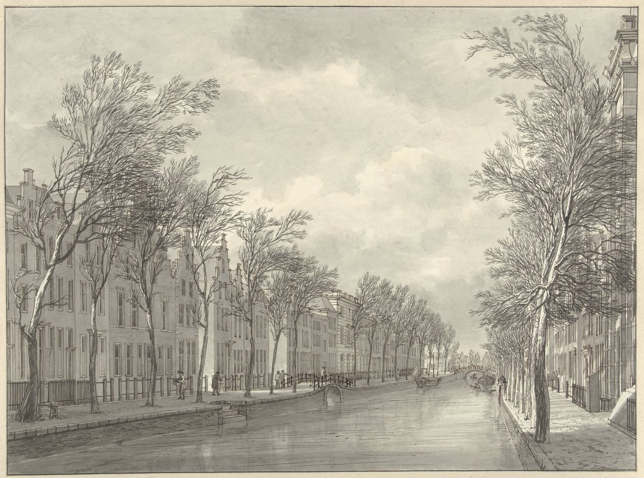 Utsikt över Rapenburg i Leiden från Groenebrug, 1807 av Hermanus Numan (signed by artist)