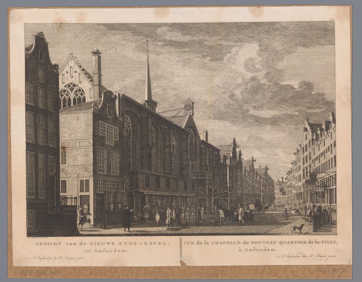 Utsikt över Heliga Stede (Nieuwezijds kapell) i Amsterdam Utsikt över New Zyds Chapel, till Amsterdam / Vue de la Chapelle du Nouveau Quartier de la Ville, à Amsterdam (titel på objekt) Atlas of Fouquet (serietitel) av Hermanus Petrus Schouten (possibly)