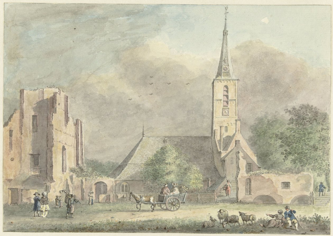Kyrka och ruinerna av klostret i Rijnsburg av Hermanus Petrus Schouten