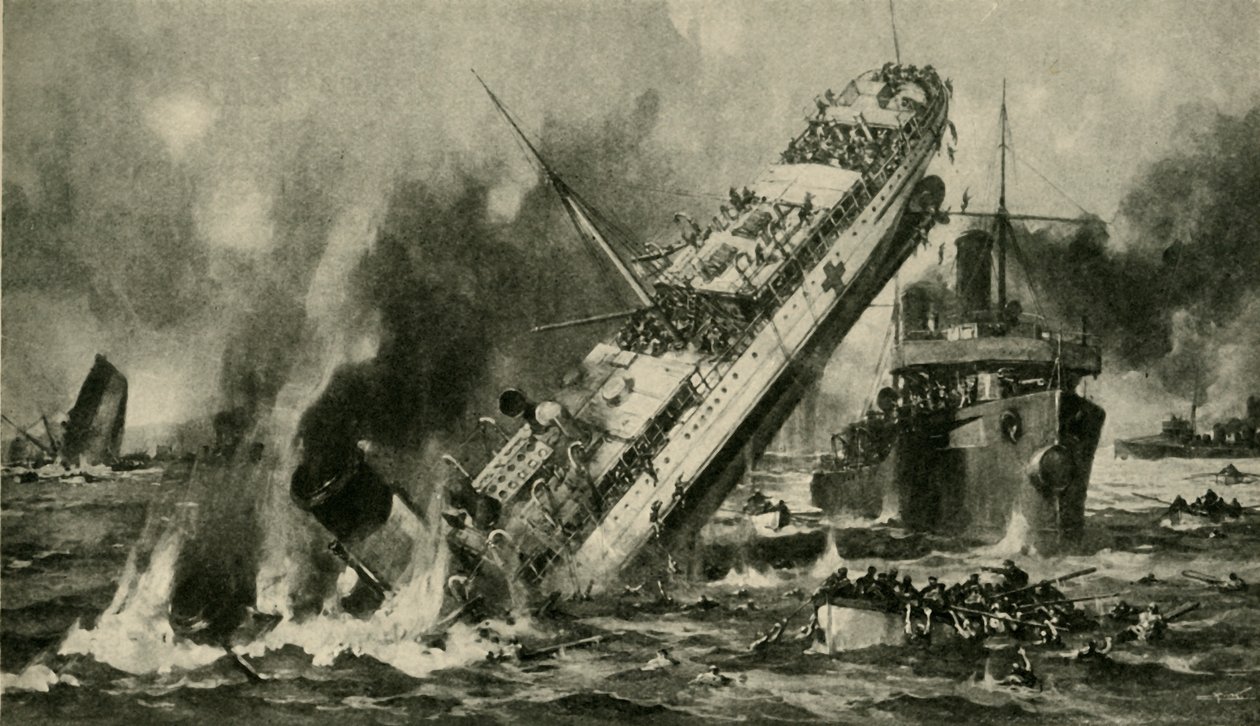 Anglias förlisning, första världskriget, 17 november 1915, c1920. av Hermanus Willem Koekkoek