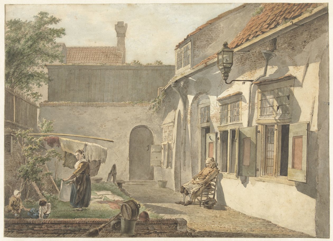 Innergård med figurer i Utrecht av Hermanus van Brussel