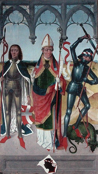 St. George, St. Nicholas och St. Victor av Marseille, från Högaltaret i St. Nicholas Church, 1481 (detalj) (se 197688, 197690-92) av Hermen Rode