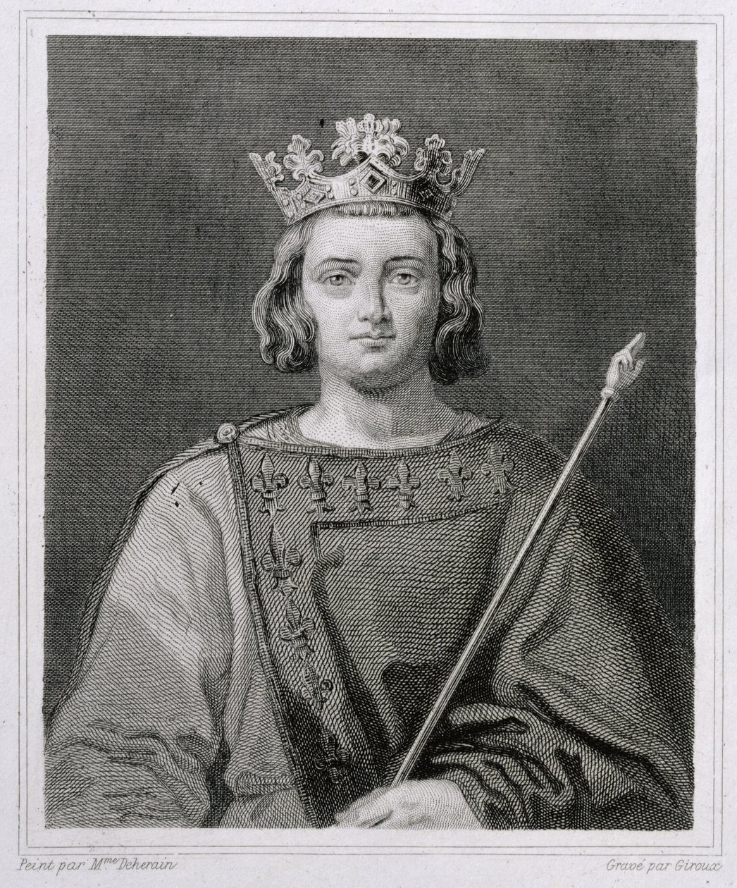 Karl IV den sköna (1294-1328), kung av Frankrike, graverad av Giroux av Herminie Deherain