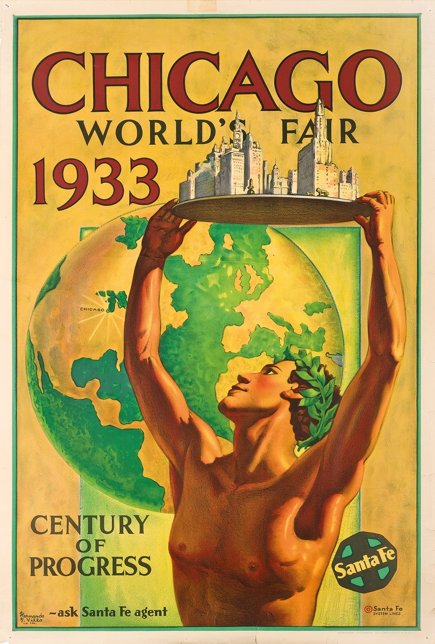 Affisch som annonserar 1933 års världsutställning i Chicago av Hernando Villa