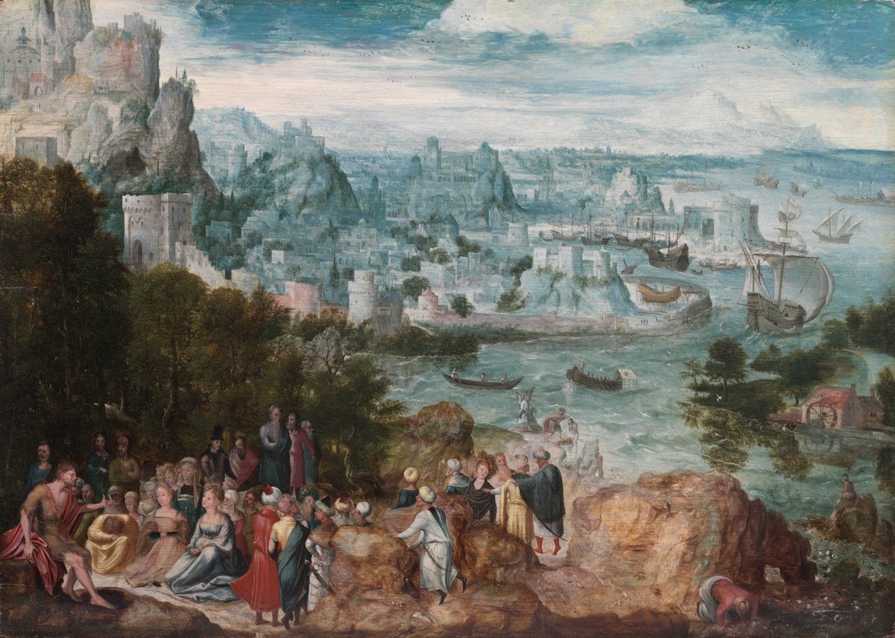 Landskap med Johannes Döparen, ca 1540 (olja på trä) av Herri met de (c.1510 p.1550) Bles
