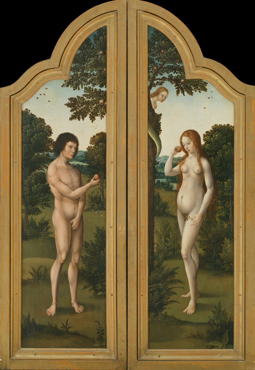 Adam och Eva (målning på trä) av Herri met de (c.1510 p.1550) Bles